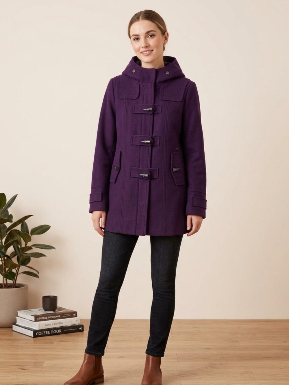 Buffalo David Bitton Purple Hooded Toggle Pea Coat